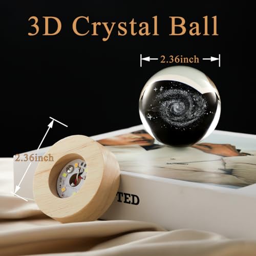 Image of 3D Galaxy Crystal Ball Lamp with Dimmable LED and Wooden Base, Night Light for Kids Teens Adults, Home Desk Office Bedroom Decor, Birthday Gift (2.4 inch / 6cm)