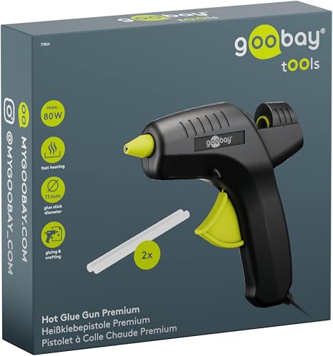 goobay Heißklebepistole 80W inkl. 2 Klebesticks - für 11mm Sticks, 1m Kabel, schnelle Aufheizzeit 2-3 min, Reparaturen oder DYI, vielseitig einsetzbar für Keramik, Holz, Metall, Leder - 77824