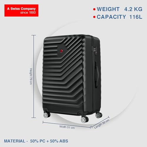 Image of WENGER, Trayn Plus, Large Hardside Suitcase, 116 litres, Black, 653946, Swiss Designed