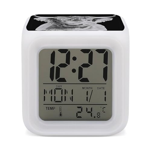 Divertido reloj despertador digital de vaca de las Tierras Altas para dormitorio, pantalla LED, alarmas de noche
