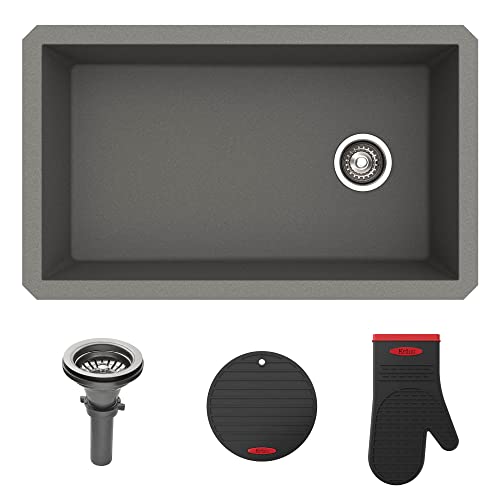 Kraus KGU-55GREY Forteza™ 32 Inch Undermount Single Bowl Granite Kitchen Sink In Grey cover