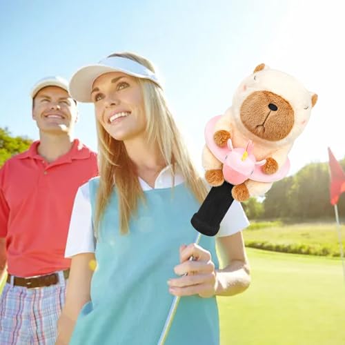 RLOMUTE Schlägerkopfhüllen Golf Headcover schlägerhauben Driver lustiges Geschenk für Frauen männer Golfer golfschläger-holzkopfhauben für Driver/Fairway(1.F) - Capybara mit pinkfarbenem Schwimmring