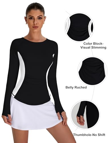 BMJL Womens Workout Tops Active Long Sleeve T Shirt Color Block Slimming Fall Shirts Gym Clothes Woman Blouses Outfits2