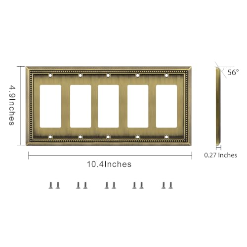 Image of Henne Bery Sunken Pearls Heavy Duty Decorative Wall Plate Switch Plate Outlet Cover (5-Gang Decorator, Antique Brass)