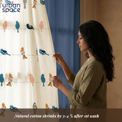 Image of Urban Space 100% Cotton Curtains for Window, Combo Set of 3 Curtains 5 feet Long, 60-65% Room Darkening Curtain, Tieback & Eyelets Included with Curtains for Home decor (Humming Bird Blue, 5 Feet)