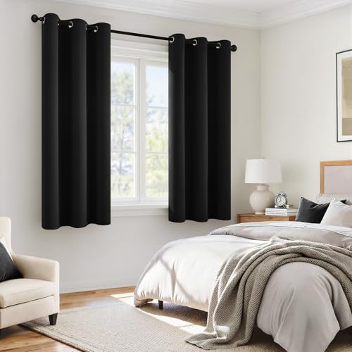Image of MIULEE Black 100% Blackout Curtains for Bedroom 40x63 Inch Long | 2 Thick Layers Thermal Insulated Window Curtains with Black Liner, Noise Reducing Grommet, Drapes for Living Room, 2 Panels