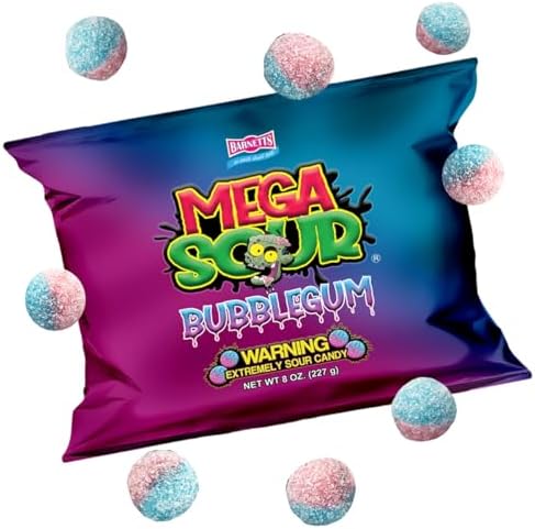 Barnetts - Mega Sour Candy Bubblegum 227g - Trendy Sweet Bags - Traditionally Handmade Sweets - Sour Coating Lasts 20 Seconds - Candies for Party Bag, Gift Hamper, or Hamper Box