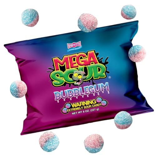 Barnetts - Mega Sour Candy Bubblegum 227g - Trendy Sweet Bags - Traditionally Handmade Sweets - Sour Coating Lasts 20 Seconds - Candies for Party Bag, Gift Hamper, or Hamper Box