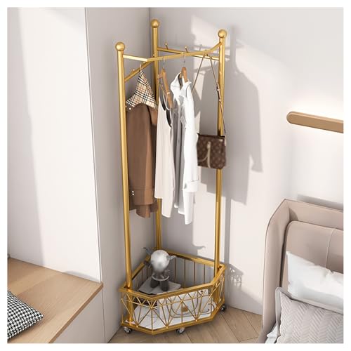 Porte-manteau sur pied à roulettes avec étagères de rangement pour chambre