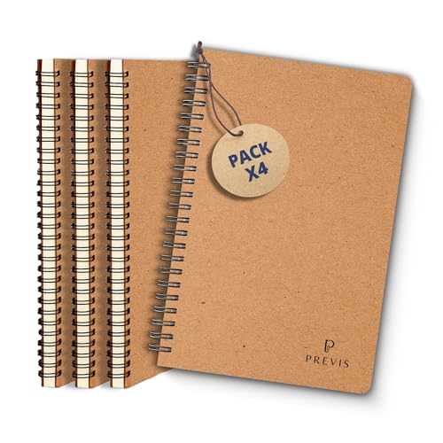 Cahier A5 feuilles blanches PREVIS en papier recyclé, lot de 4 carnets de notes à petits anneaux