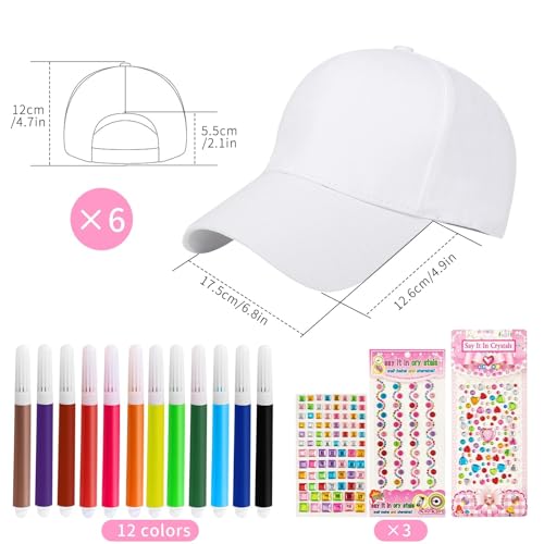 Graffiti Kappe Weiß,DIY Baseballkappe Kinder mit Glitzersteine Selbstklebend,Baseball Caps Scherzt Baseballmütze zum Bemalen Kunst Anstrich Hut Mütze für Kindergeburtstag Basteln Mädchen Jungen