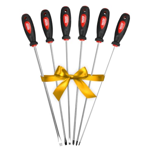 WALTER Schraubendreher Set extra lang 6-tlg., Geschenk für Männer und Heimwerker, magnetische Spitzen, ergonomische Griffe, rutschfest, ideal für schwer zugängliche Stellen