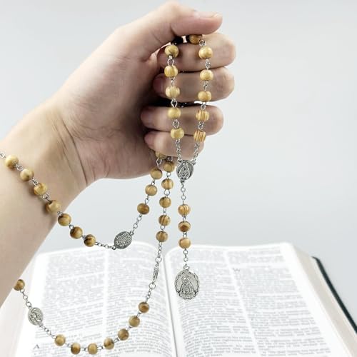 Seven Sorrows of Mary Rosary Wooden Beads Catholic Jewelry Necklace for Pray4