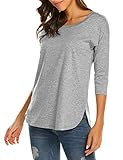 Sherosa 3/4 Sleeve T Shirts For Women Casual Long Length Workout Tops (S, Gray)