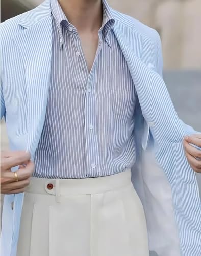 Summer Lightweight Seersucker Blazer for Men 2 Button Slim Fit Casual Mens Jacket Coat4