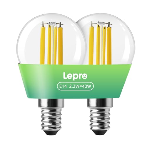 Lepro E14 Golf Ball Bulb, A-Rated Ultra-efficient SES Bulb, 2.2W = 40W, 470lm, Warm White 2700K, 50000H Lifespan, Small Edison Screw, Clear Filament,