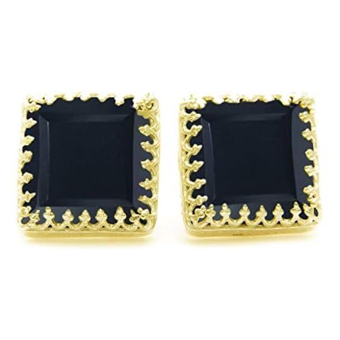 JewelryGift Natural Black Onyx Earrings Faceted Gemstone Black 18K Gold Plated Beautiful Earring for Womens Cover