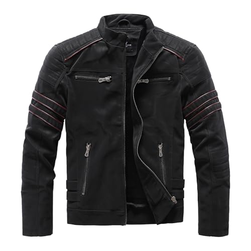Men's Retro Casual Personalized Embroidery Long Sleeve Faux Leather Street Motorcycle Jacket