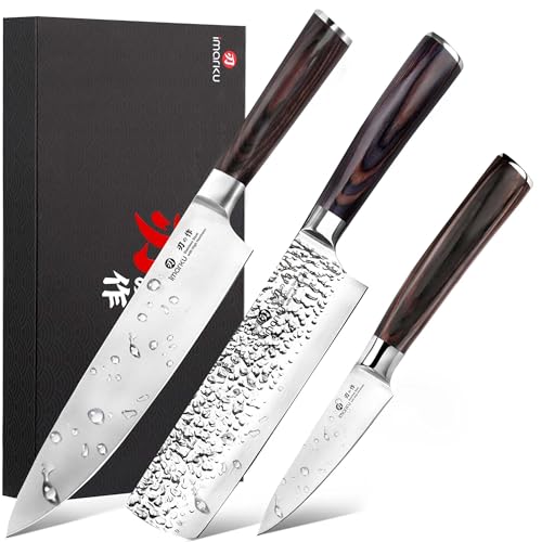 imarku 3 Pieces Knife set, Japanese HC Stainless Steel Kitchen Knife Set, Professional Chef Knife Set With Ergonomic Pakkawood Handle, Ultra Sharp Knives Set for Kitchen & Home Cooking, Gifts Box