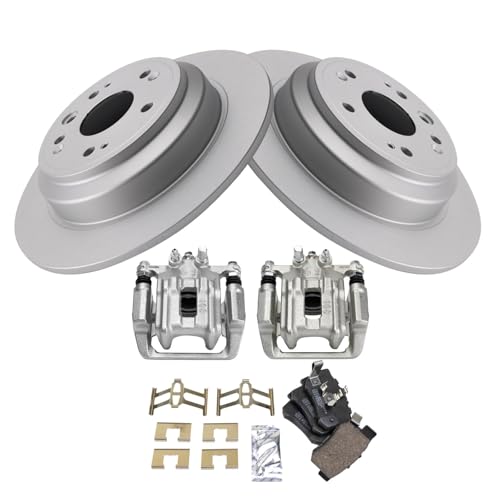 Image of TRQ Rear Brake Pad and Rotor Set Ceramic Vented Coated Rotors Calipers | For 2010-2011 Honda Accord Crosstour