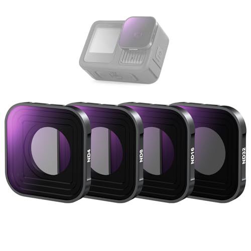 NEEWER Filtre ND Compatible avec GoPro Hero 13 12 11 10 9 Noir, Lot de 4 ND4 ND8 ND16 ND32 Kit de Filtres d'Objectif à Densité Neutre HD Multicouches Mince Accessoire pour Caméra d'Action, FL-GP9