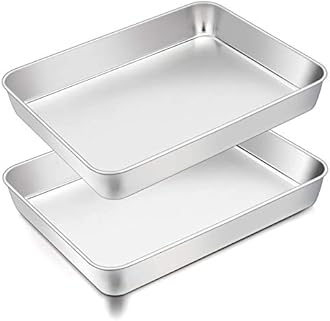 TeamFar Lasagna Pan, 12.3’’ x 9.75’’ x 2’’, Stainless Steel Rectangular Casserole Cake Baking Brownie Pan, Non-toxic & Sturdy, Brushed Surface & Deep Side, Dishwasher Safe, 2PCS