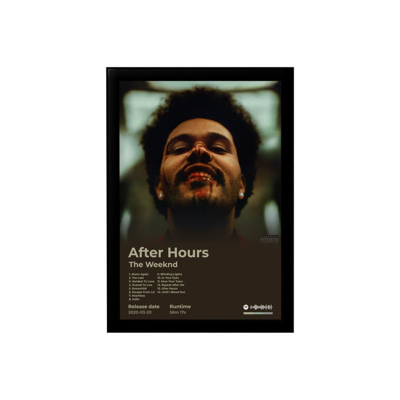 Image of BLINKART The Weekend - After Hours Wall Photo Frames | Wall Art for Bedroom, Living Room, Studio or Office | Album Cover Print with Spotify Song Link QR Code | Gift for Fans - 8x12 In