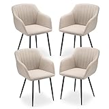 Goeurvant Polyester Dining Chairs Set of 4 Armchair for Living Room with Metal Legs Kitchen Chairs, Beige