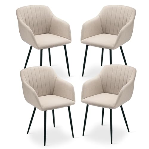 Goeurvant Polyester Dining Chairs Set of 4 Armchair for Living Room with Metal Legs Kitchen Chairs, Beige