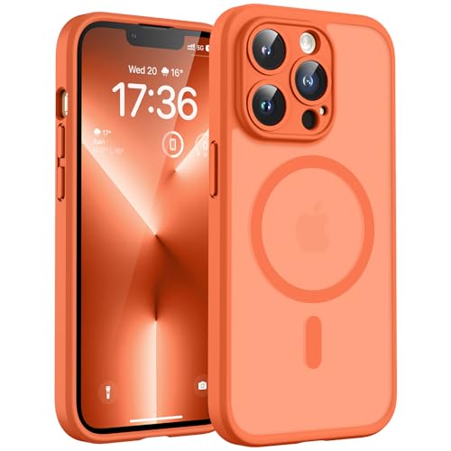 TOCOL für iPhone 13 Pro Hülle für MagSafe Vollständiger Kameraschutz Eingebauter Magnetring Stoßfest Kratzfest Transluzente Matt Handyhülle für iPhone 13 Pro Case 6 1 Zoll Orange
