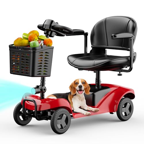 Four-Wheel Electric Mobility Scooter, Senior Mobility Scooter, Foldable, Suitable for Travel, Adults and The Elderly - with Charger and Basket