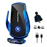 Guuruul Wireless Car Charger Car Phone Holder Mount Wireless Charging 15W Fast Charging Auto Clamping Phone Mount for Car Wireless Charger fit for All Android Smartphone (Blue)