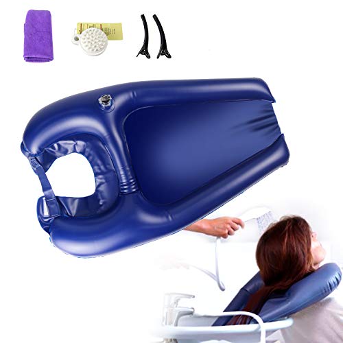 Portable Shampoo Bowl, Inflatable Hair Washing Sink Made for Handicapped, Bedridden, Kids, Seniors, Adjustable Strap, No Spills, Hair Washing Tray (Blue)