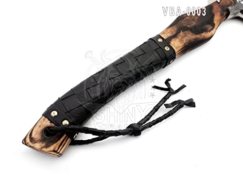 SHINY CRAFTS® Handcrafted Decorative Viking Axe with Leather-Wrapped Handle & Sheath – Engraved Blade – Ceremonial Collectible Gift for Men, History Buffs, Cosplay & Display (VBA-03)