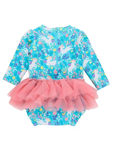 RuffleButts Baby Girls UPF 50+ Sun Protection Tulle Skirted Long Sleeve One Piece Rash Guard Swimsuit2