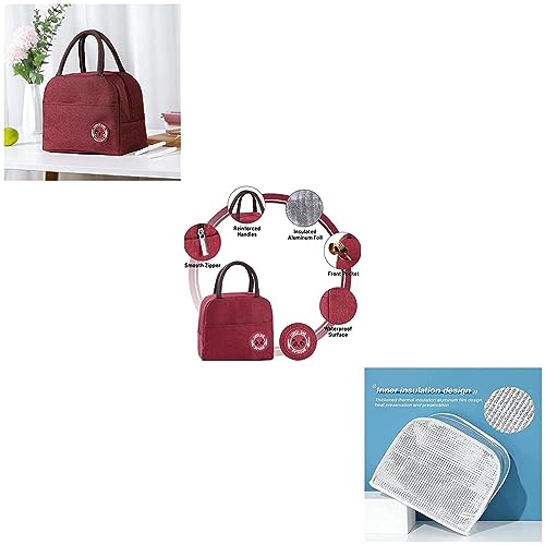 Image of Lunch Bag for Office Women Tiffin Box Bag Lunch Bag Thermal Insulated Waterproof and Reusable Lunch Bag for Men Women Office, School and Travel (Red, Solid)