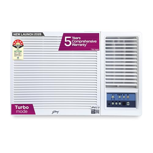 Image of Godrej 1.5 Ton 5 Star| 5 Years Comprehensive Warranty| Turbo Mode, Window AC (Copper, Anti Corrosive Blue Fin, AC 1.5T TR WIC 18F5TG WA, White)