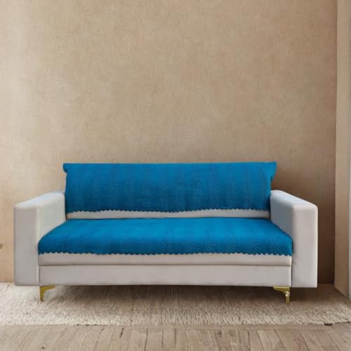 Image of Homerz Premium Velvet Sofa Cover Panel | Soft & Velvety Fabric | Rich Vibrant Colours | Sofa Protector for Living Room (Teal, 7 (3+2=2) Seater, Seat Cover with Backrest)