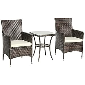 Outsunny Garden Outdoor Rattan Furniture Bistro Set 3 PCs Patio Weave Companion Chair Table Set Conservatory (Brown)