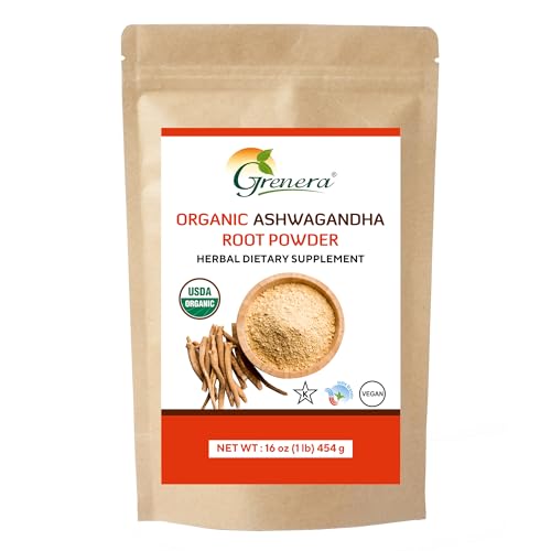 Image of Grenera Organic Ashwagandha Powder 1 lb (16 Ounce) - USDA Organic, Vegan, Kosher Cetified