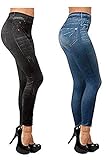 ShopINess 2er-Pack Jeggings Slim (1 Schwarz und 1 Blau, S-M)
