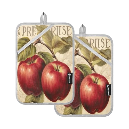 Manoplas vintage de bolsillo para horno con almohadilla caliente antideslizante, 2 unidades 2