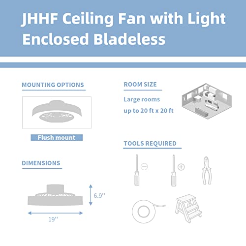 Jhhf Ceiling Fan With Lights Remote Control,Dimmable Fan Lighting, 20'' Enclosed Bladeless Fan, Semi Flush Mount,2.4Ghz Wi-Fi Bluetooth & App Controlled With Alexa And Google Assistant (Dark Grey) #TOP6