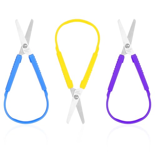 3 mini tesouras de laço adaptáveis, tesouras coloridas com alça enrolada para direita e esquerda, te