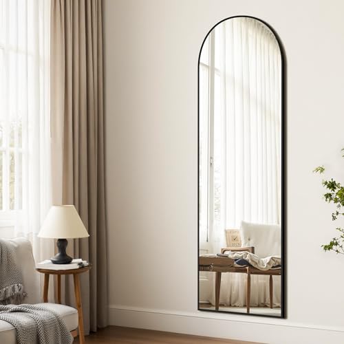 Arched Full Length Mirror, 56"x15" Standing Body Mirror for Wall, with Aluminum Alloy Frame for Bedroom, Living Room, Dressing Room(Black)