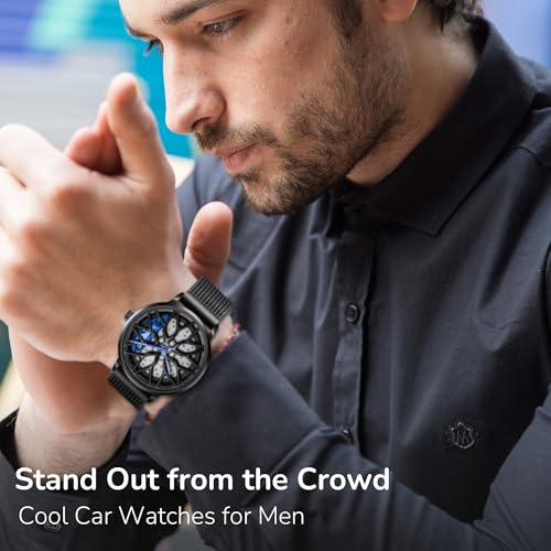 Image of Men's Car Wheel Watches, Stylish Racing Rotating Dial Analog Watches | Japanese Quartz, Luminous Function, 30M Waterproof, 360 Rotating Dial, Casual Luxury Wrist Watch, Gift for Car Enthusiast