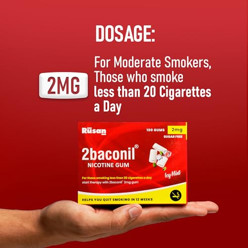 Image of Rusan 2baconil 2mg 9 Nicotine Gums | Icy Mint Flavor | Sugar-Free | Quit Smoking & Chewing Tobacco /Gutkha | Nicotine Replacement Therapy | Reduces Cravings & Withdrawal Symptoms