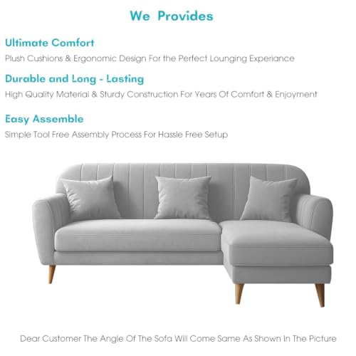 Image of Atticus RHS 4 Seater L Shape Sofa Set with Ottoman for Living Room (Grey Fabric) Premium Fabric Sofa Set