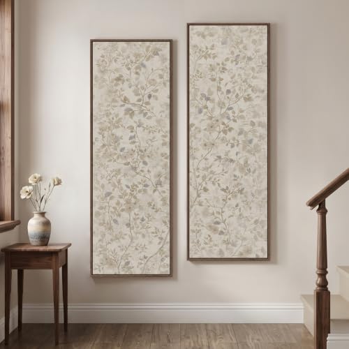 Framed Vertical Vintage Neutral Botanical Wall Art for Living Room, 60x20