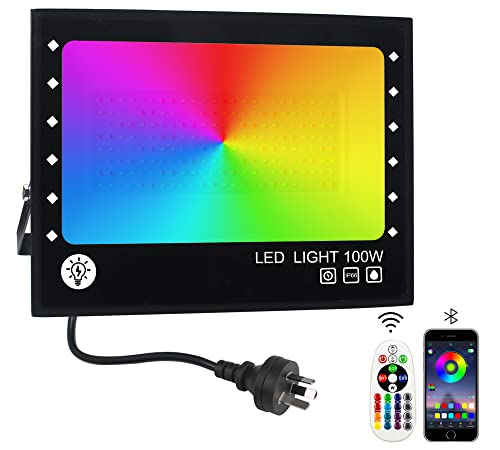 BOSITE 100W RGB LED Flood Light, Waterproof IP66 Floodlight, Outdoor Colour Changing Lights with Smart App Control & Group Control for Garden, Yard, Stage Lighting, Christmas/Halloween Parties Decor